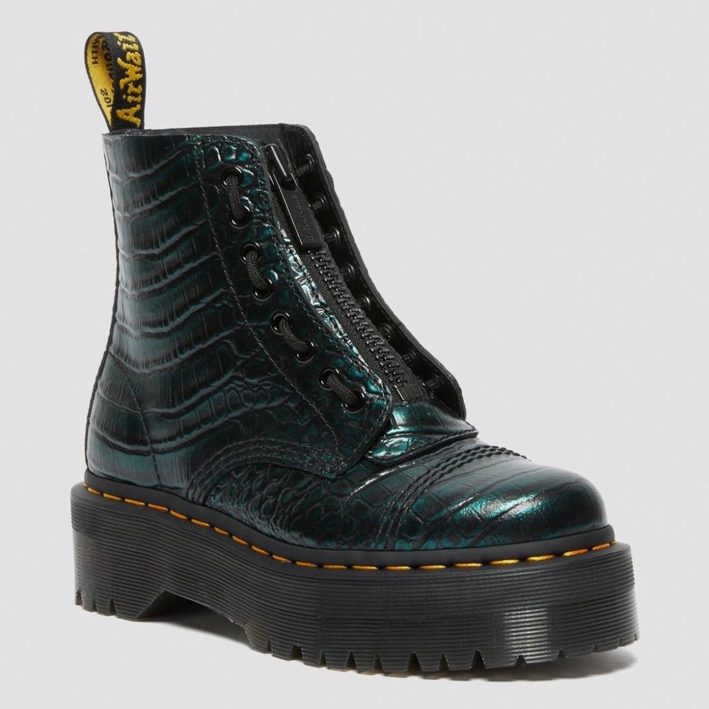 Dr Martens Women's Sinclair Green Wild Croc Platform Quad Retro US 7 RARE!!!